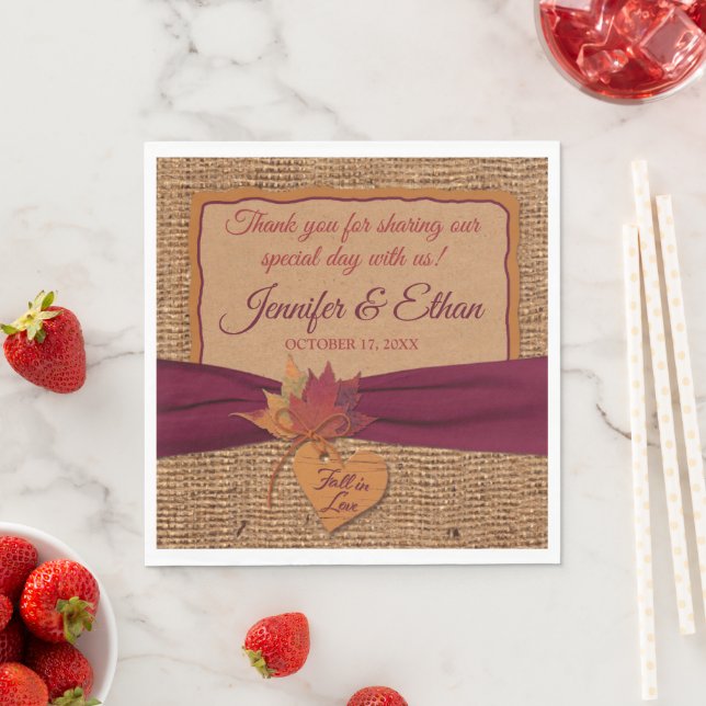 Serviette En Papier Chute d'amour, Feuilles d'automne, Mariage Burlap (En situation)