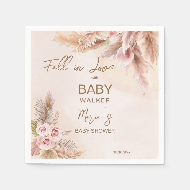 Serviette En Papier Chute d'amour pampas herbe baby shower boho (Devant)