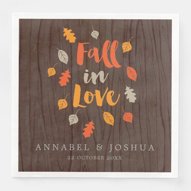 Serviette En Papier Chute en amour Feuilles d'automne Mariage/engageme (Devant)