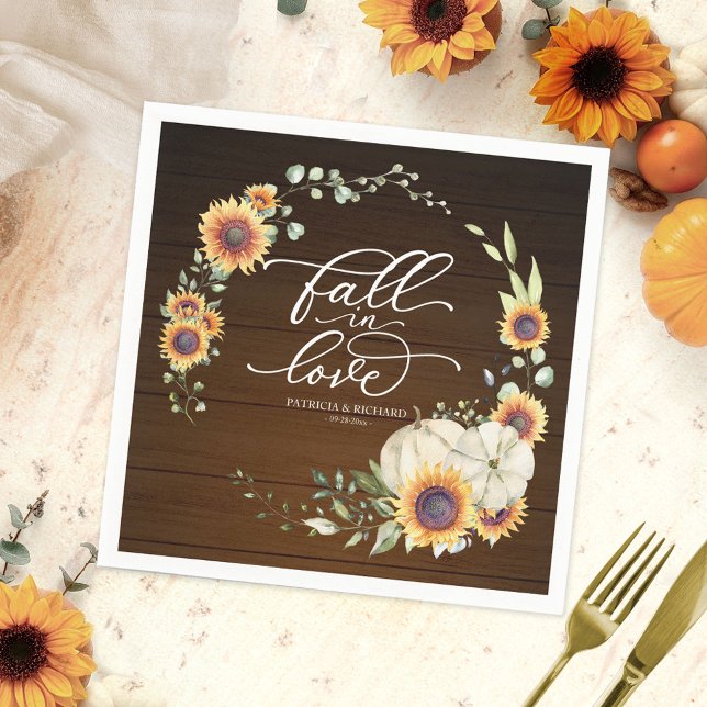Serviette En Papier Chute en amour Mariage de tournesols verdoyants (Créateur téléchargé)