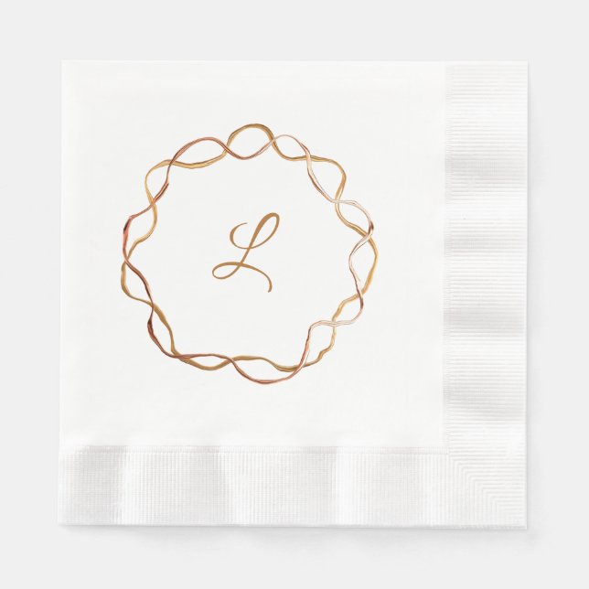 Serviette En Papier Chute Gold Wreath Monogramme Papier Napkin (Devant)
