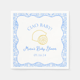 Serviette En Papier Ciao Baby ! Baby shower italien citron bleu