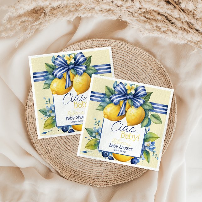Serviette En Papier Ciao Baby Blue Bow Carrelage Citron Baby shower (Créateur téléchargé)