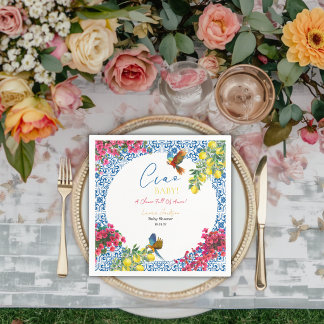 Serviette En Papier Ciao Baby Carrelage Bleu Italien Citrons Baby Show