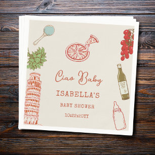 Serviette En Papier Ciao Baby Line Art Fête de Naissance Pizza Italien