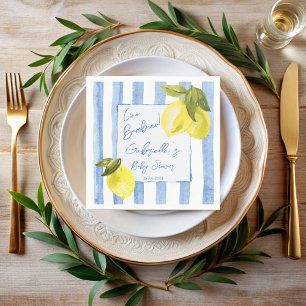 Serviette En Papier Ciao Bambino baby shower aux citrons rayés bleus