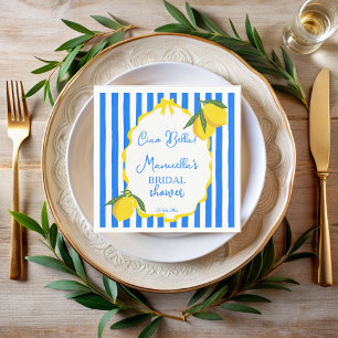 Serviette En Papier Ciao bella bleu rayures citrons nuptiale