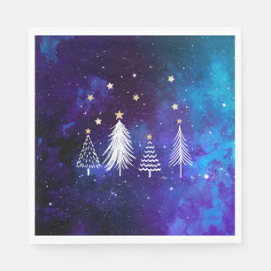 Serviette En Papier Ciel de Noël, Bleu, Blanc, Étoiles, Papier de fête