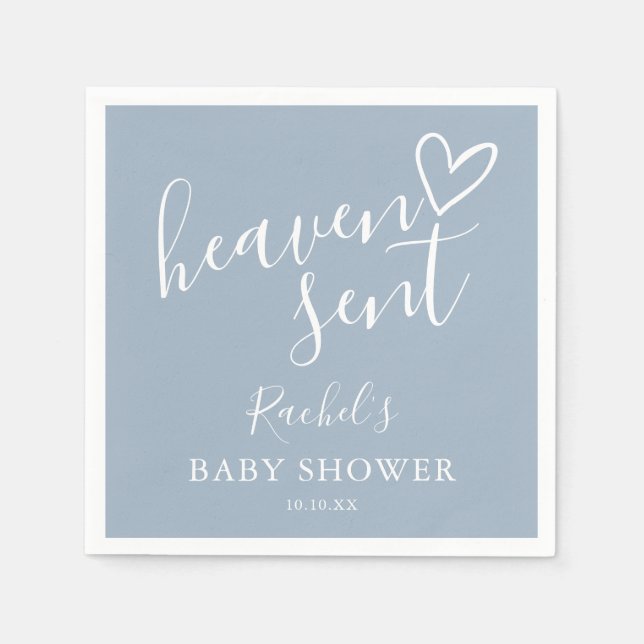 Serviette En Papier Ciel envoyé Script Dusty Blue Boy Baby shower (Devant)