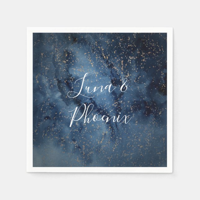 Serviette En Papier Ciel nocturne céleste | Napkins Mariage or (Devant)