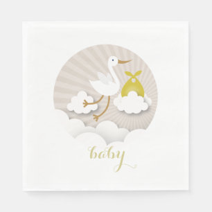 Serviette En Papier Cigogne + Serviettes neutres de baby shower de