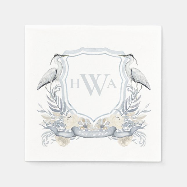 Serviette En Papier Cimetière de Monogramme de Héron Bleu (Devant)