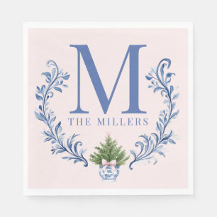 Serviette En Papier Cimetière Monogramme Bleu avec arbre de Noël