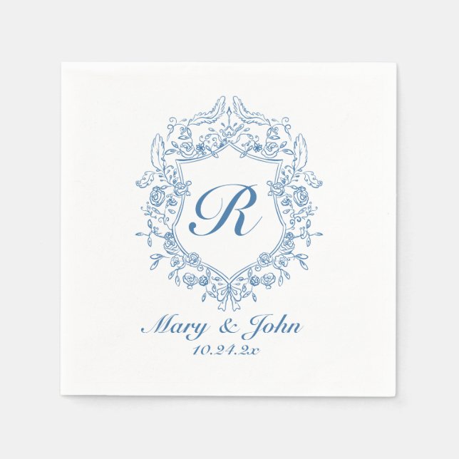 Serviette En Papier Cimier Bleu Personnalisé Mariage Cocktail Serviett (Devant)