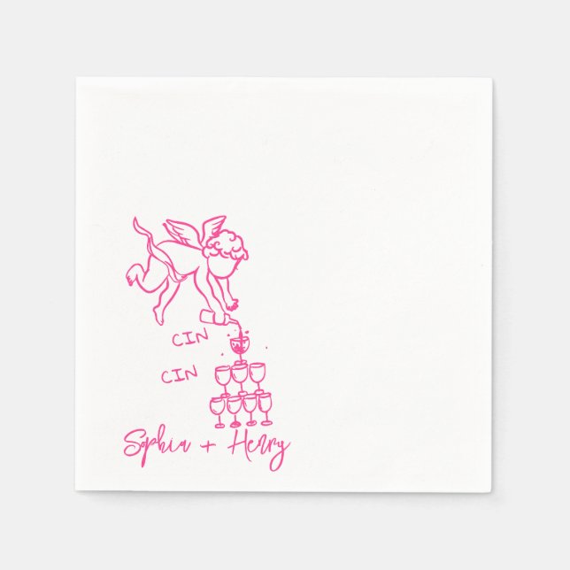 Serviette En Papier Cin Cin Cherub Main Tirée Cupid Icon Mariage (Devant)