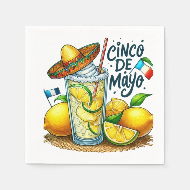 Serviette En Papier Cinco de Mayo Casquette mexicain, citrons, Limes (Devant)