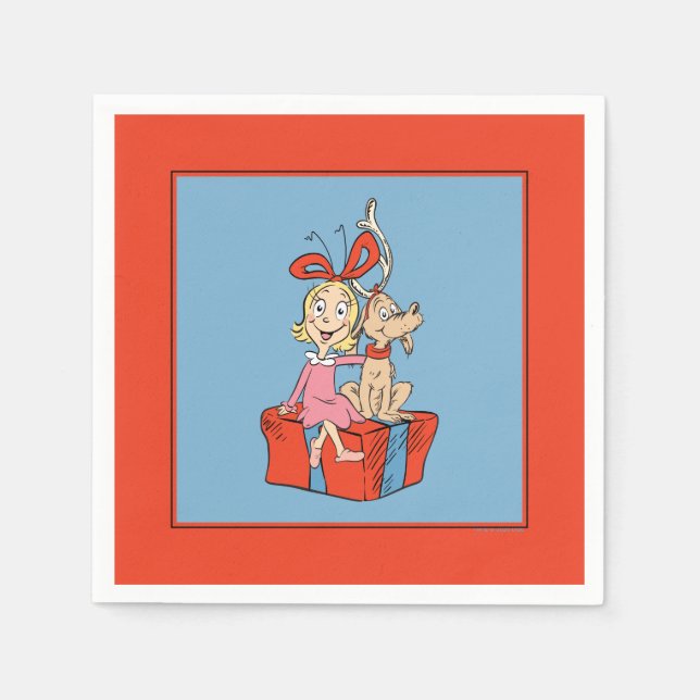 Serviette En Papier Cindy Lou Who and Max on a Present (Devant)
