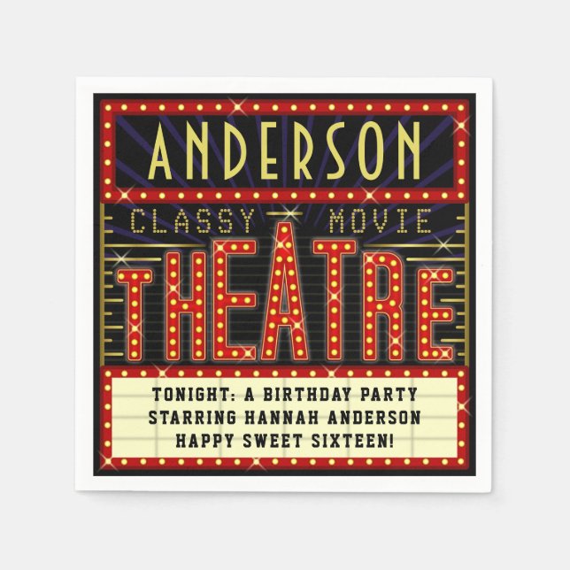 Serviette En Papier Cinéma Marque Cinéma Fête d'anniversaire | Name (Devant)