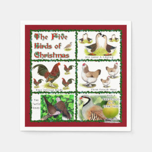 Serviette En Papier Cinq oiseaux de Noël