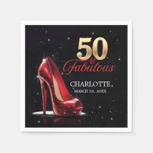 Serviette En Papier Cinquante 50 & Fabuleux BIRTHDAY Red Gold High Hee