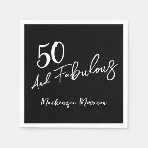 Serviette En Papier Cinquante ans noir et fabuleux texte de fête d'ann