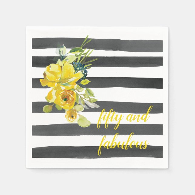 Serviette En Papier Cinquante et fabuleux fête d'anniversaire florale (Devant)