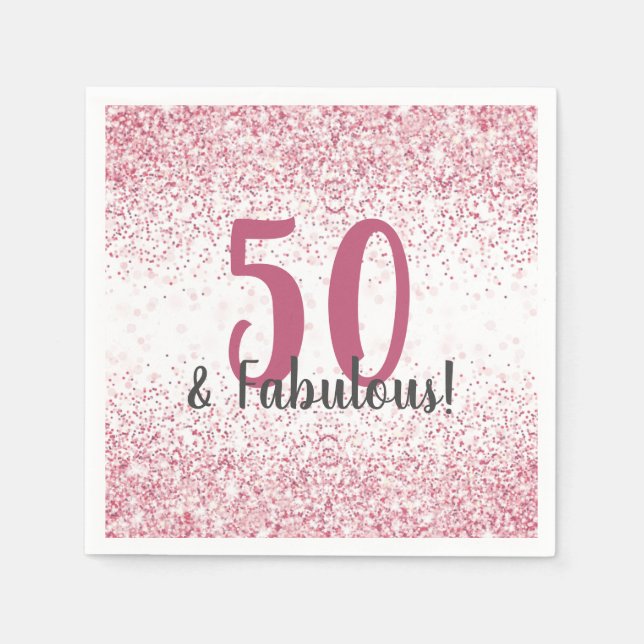 Serviette En Papier Cinquante et fabuleux Parties scintillant rose Con (Devant)