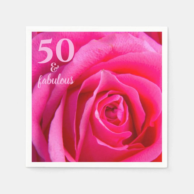 Serviette En Papier Cinquante et fabuleux | Rose rose 50e anniversaire (Devant)