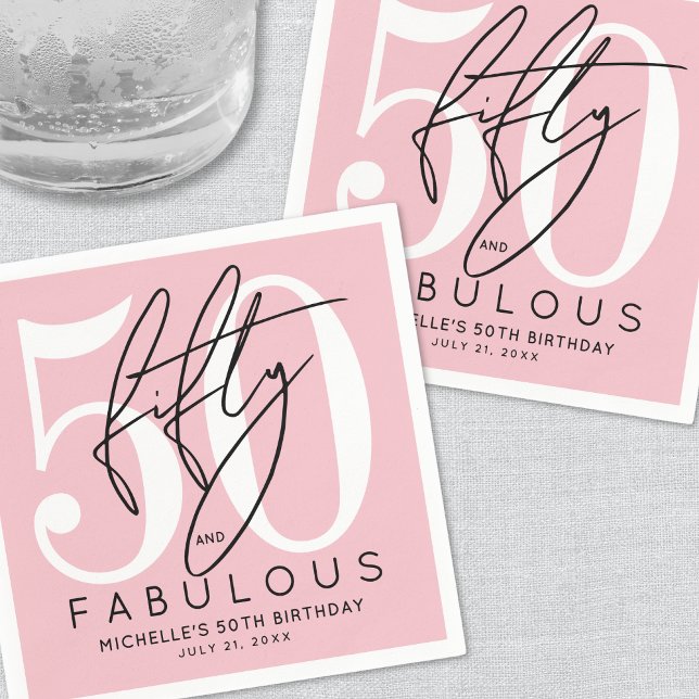 Serviette En Papier Cinquante Fabuleux Rose pour un 50e Anniversaire (Fifty And Fabulous Modern 50th Birthday Party Napkins)