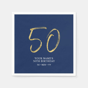 Serviette En Papier Cinquante Gold & Navy Blue Lettering 50th Birthd
