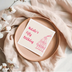 Serviette En Papier Cinquante Pink Hand Drag Champagne Tower Anniversa