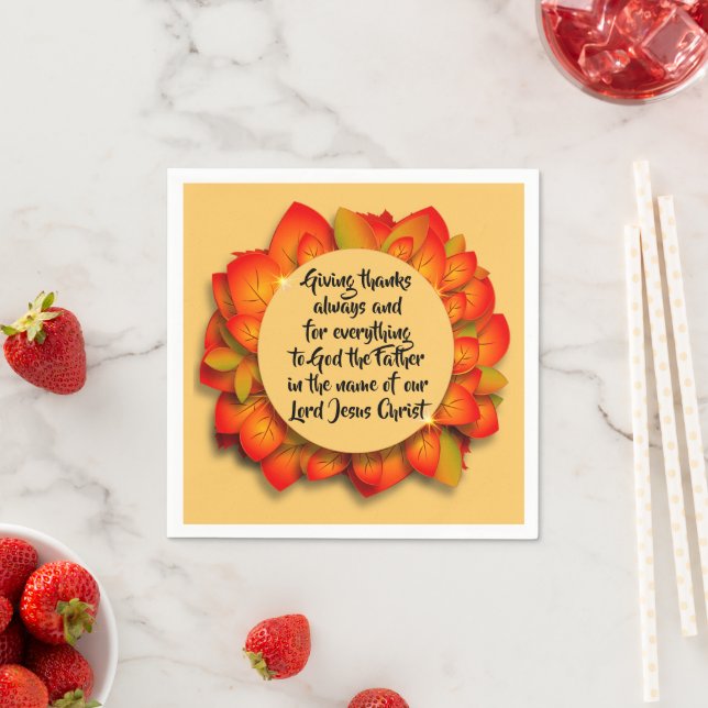 Serviette En Papier Citation Bible Thanksgiving Autumn Leaf Small (En situation)