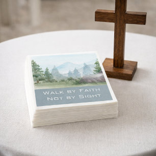 Serviette En Papier Citation biblique Walk By Faith Aquarelle Forêt