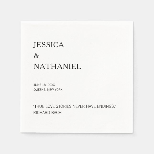 Serviette En Papier Citation d'amour Mariage moderne noir et blanc (Devant)