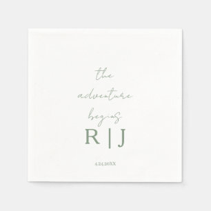 Serviette En Papier Citation de Monogramme Vert Sauge Aventure Commenc