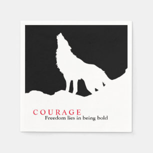 Serviette En Papier Citation du loup de courage noir blanc