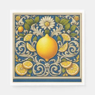 Serviette En Papier Citron Almafi Bleu Méditerranéen Art Nouveau