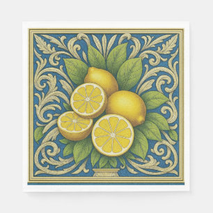 Serviette En Papier Citron Amalfi Bleu Méditerranée Art Nouveau