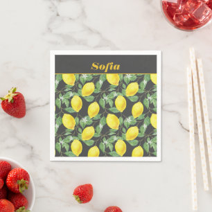 Serviette En Papier Citron aquarelle motif personnalisé jaune gris