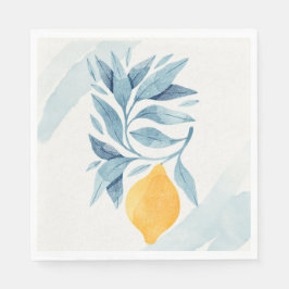 Serviette En Papier Citron avec illustration botanique feuille bleue