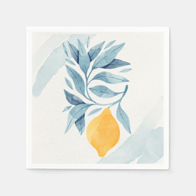 Serviette En Papier Citron avec illustration botanique feuille bleue (Devant)