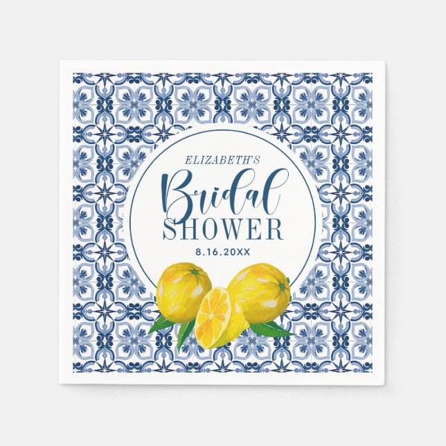 Serviette En Papier Citron bleu italien Carrelage Mariage Fête des mar (Devant)