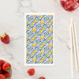 Serviette En Papier Citron Botanique Bleu et Jaune Été Imprimer