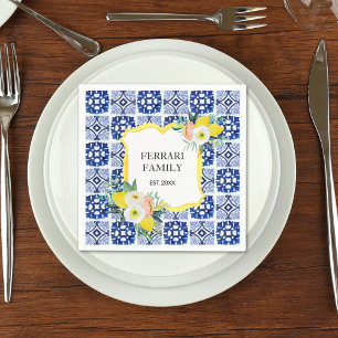 Serviette En Papier Citron Citrus Bleu Marine Italien Méditerranéen