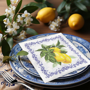 Serviette En Papier Citron et Filigrane de Toile Élégance Européenne