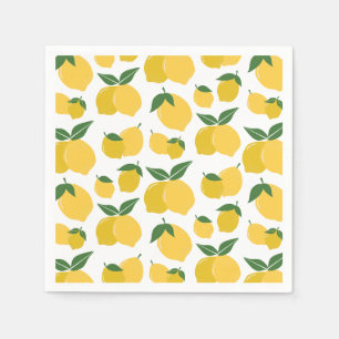 Serviette En Papier Citron Motif Fruit Rétro Jaune Sur Blanc