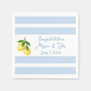 Serviette En Papier Citrons à l'aquarelle avec rayure bleue PERSONNALI