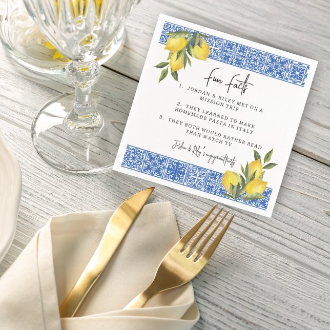 Serviette En Papier Citrons à l'aquarelle & Carreaux Faits amusants po (Créateur téléchargé)