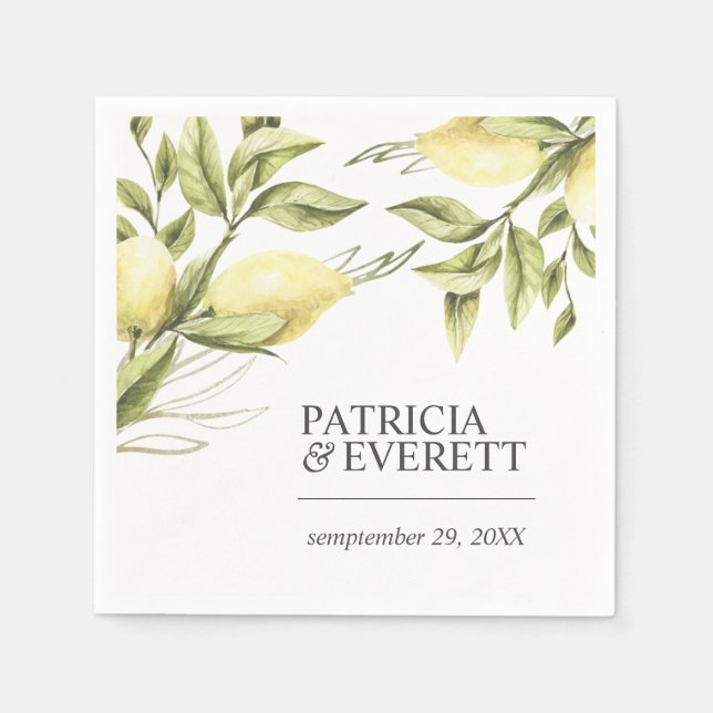 Serviette En Papier Citrons et Feuilles Boho chic mariage personnalisé (Devant)