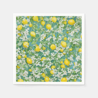 Serviette En Papier Citrons et fleurs blanches